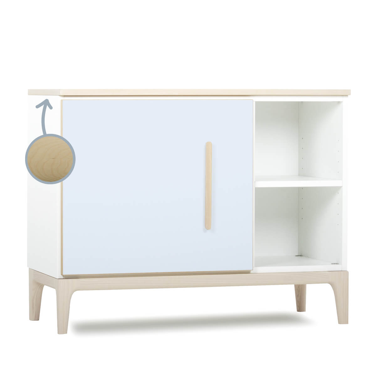 Petit meuble 1 porte 2 niches NADO Curve finition frêne sky blue