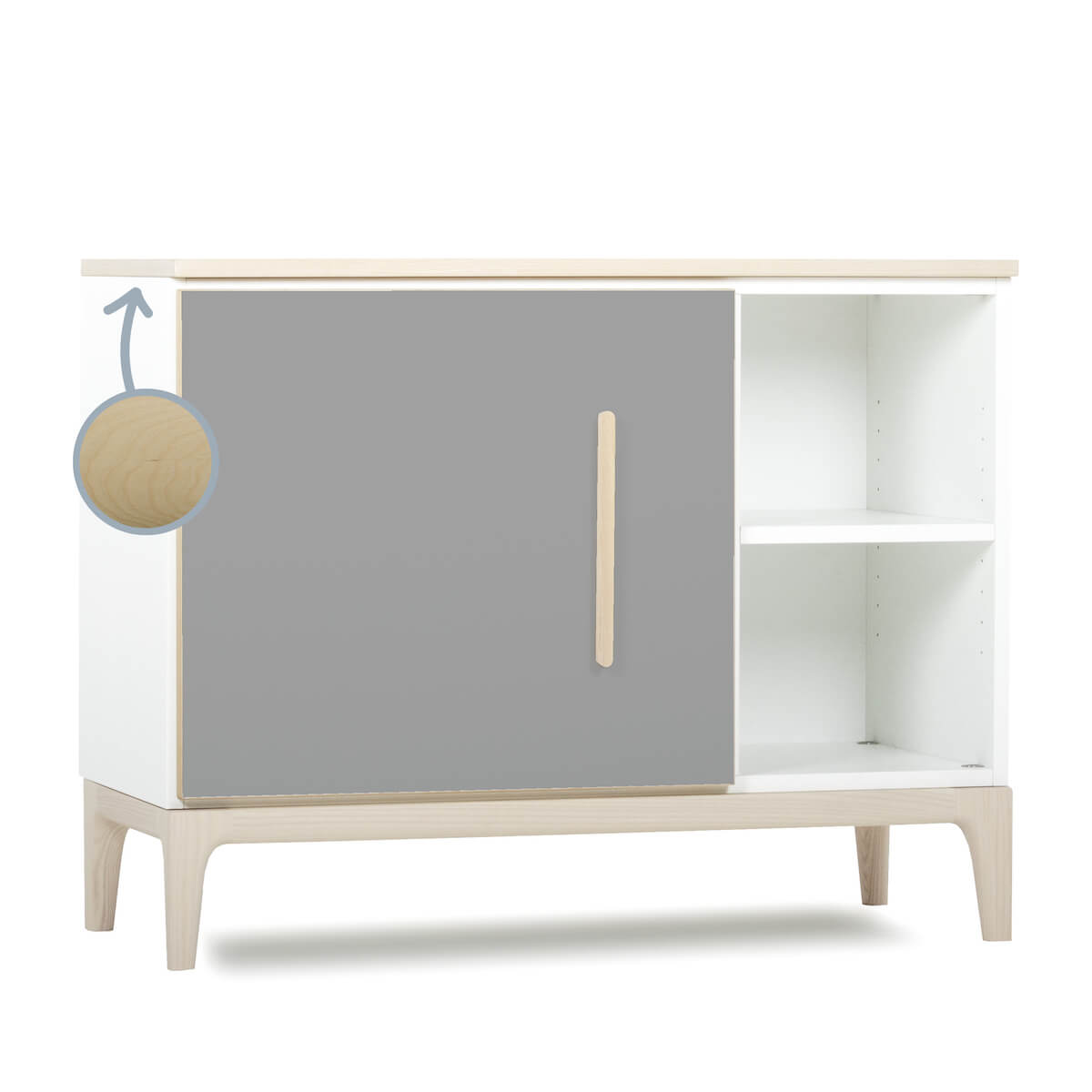 Petit meuble 1 porte 2 niches NADO Curve finition frêne slate grey