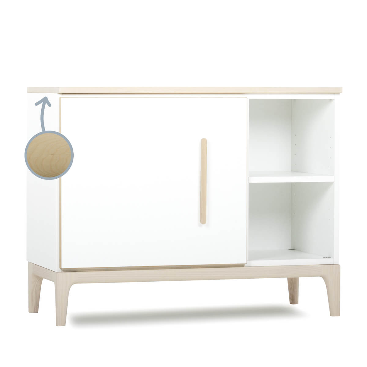 Petit meuble 1 porte 2 niches NADO Curve finition frêne white