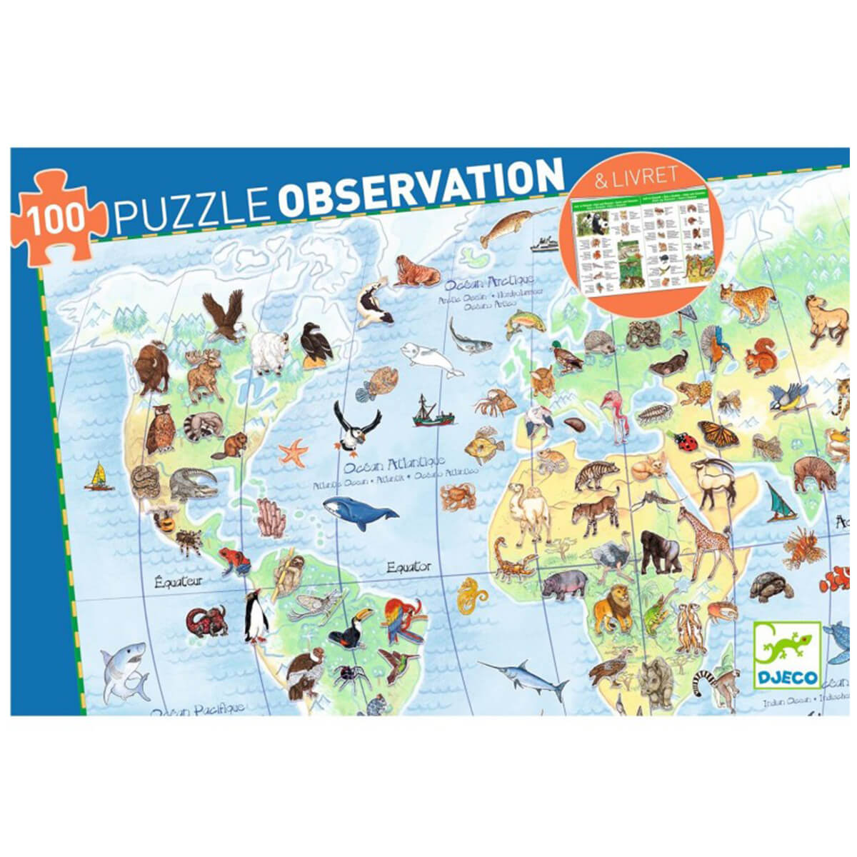 Puzzle observación 100pzas ANIMALES DEL MUNDO Djeco