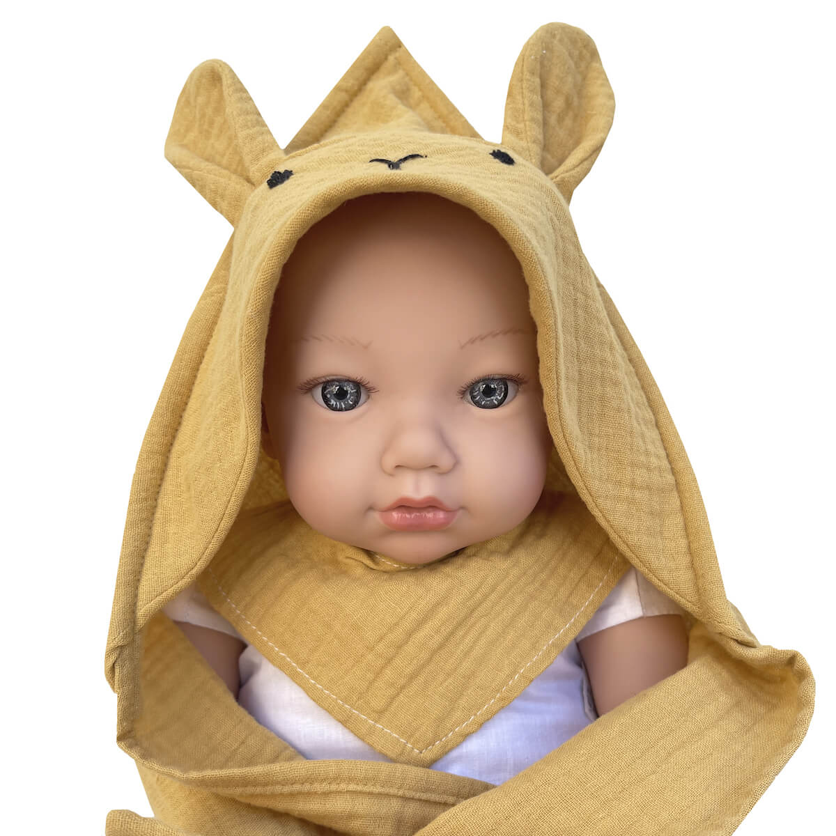 Set toalla-bandana muñeca BUNNY BOBBLE mostaza