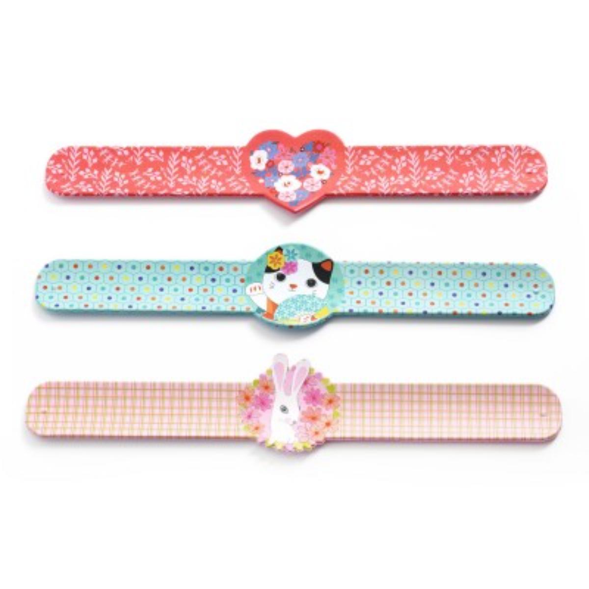 Tresors Bracelets enrouleur Coeur, Chat, lapin. Display de 15p Djeco