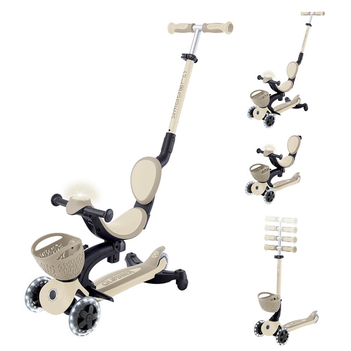 Trottinette évolutive GO UP BABY LIGHTS 360 Globber lights taupe