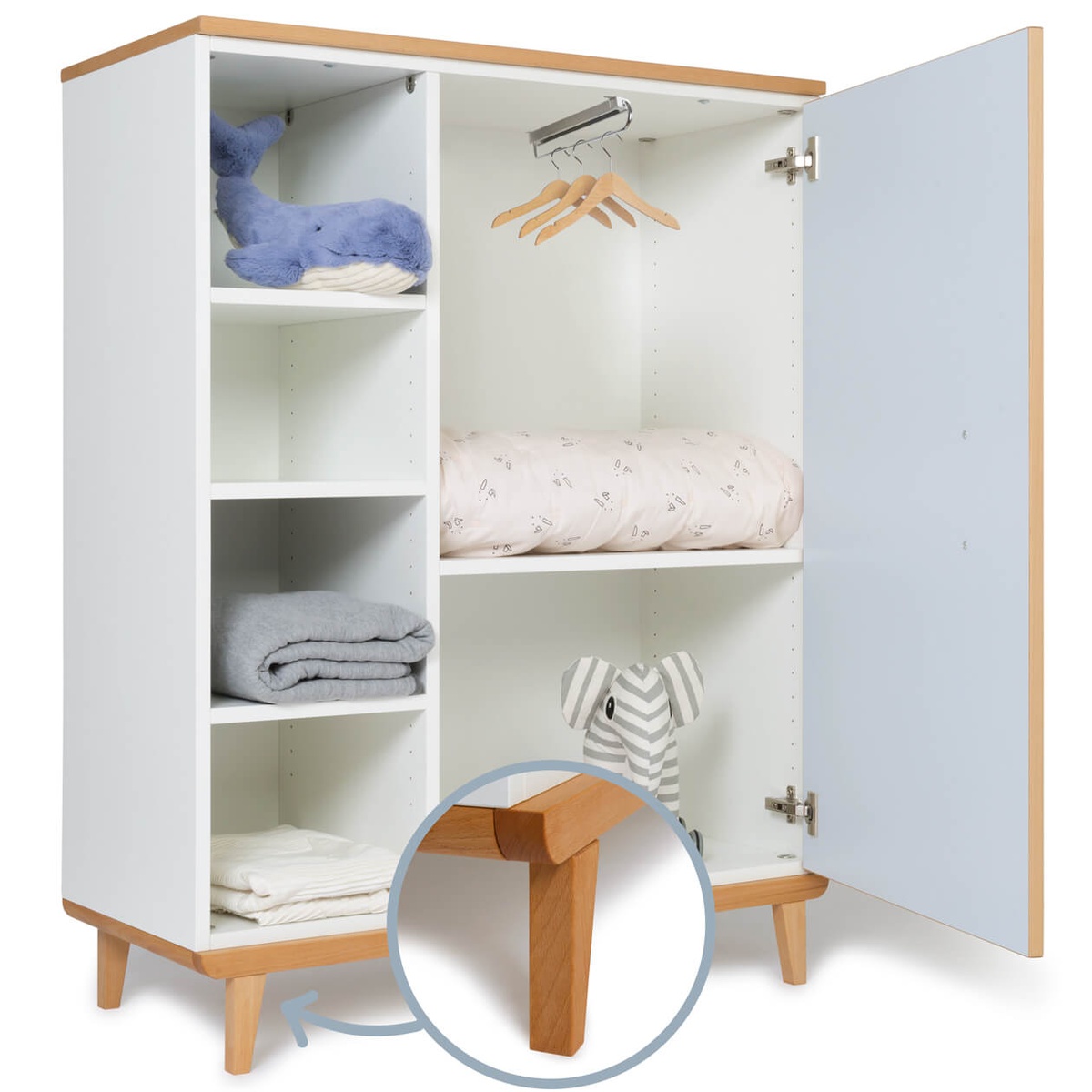 Wardrobe 120 cm 1 door NADO Retro beech sky blue
