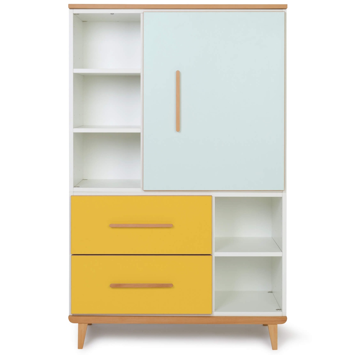 Wardrobe 147 cm 1 door 2 drawers NADO Retro beech mint-sunshine yellow