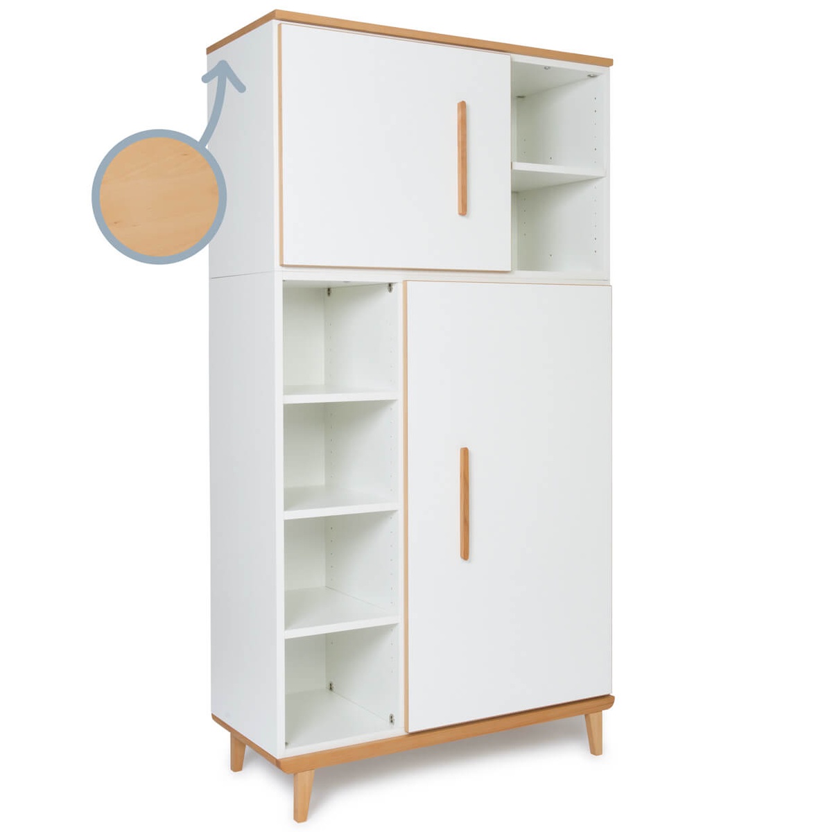 Wardrobe 173 cm 2 doors NADO Retro beech white