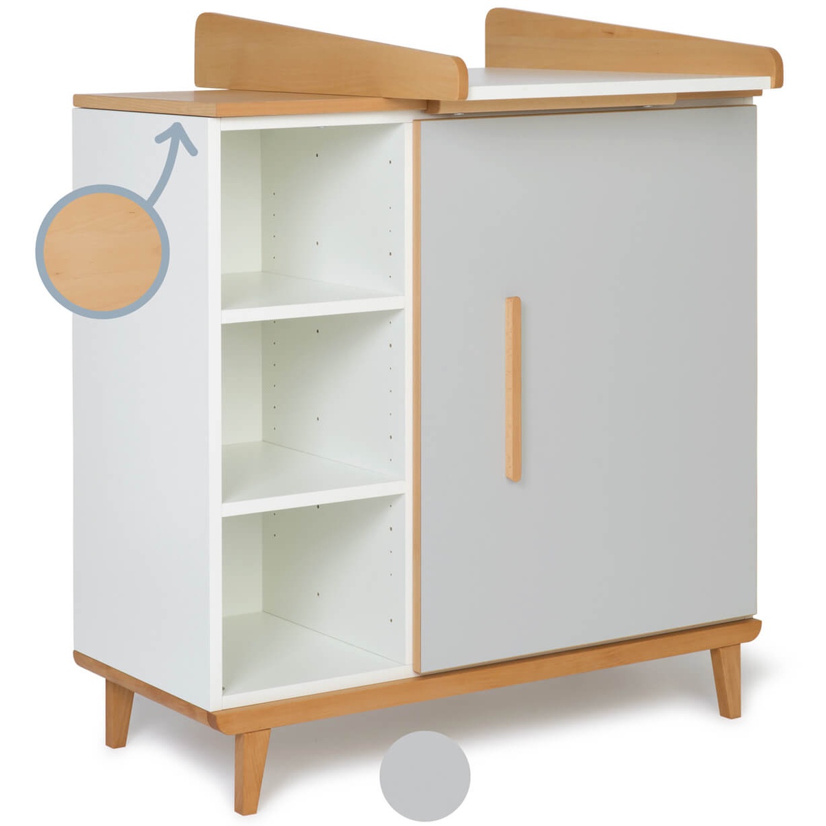 Wickelkommode 1 Tür 3 Nischen NADO Retro Buche manhattan grey