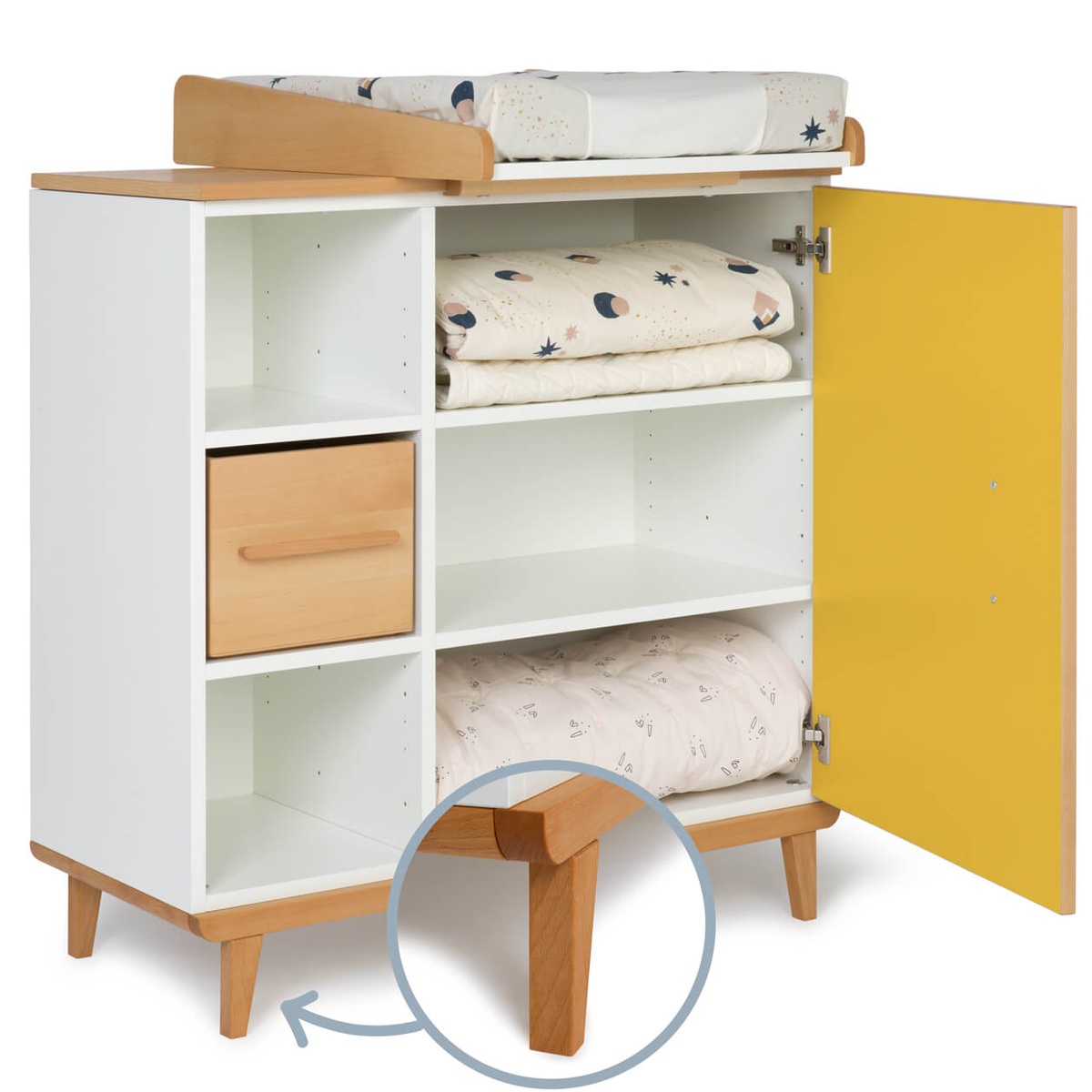 Wickelkommode 1 Tür 3 Nischen NADO Retro Buche sunshine yellow