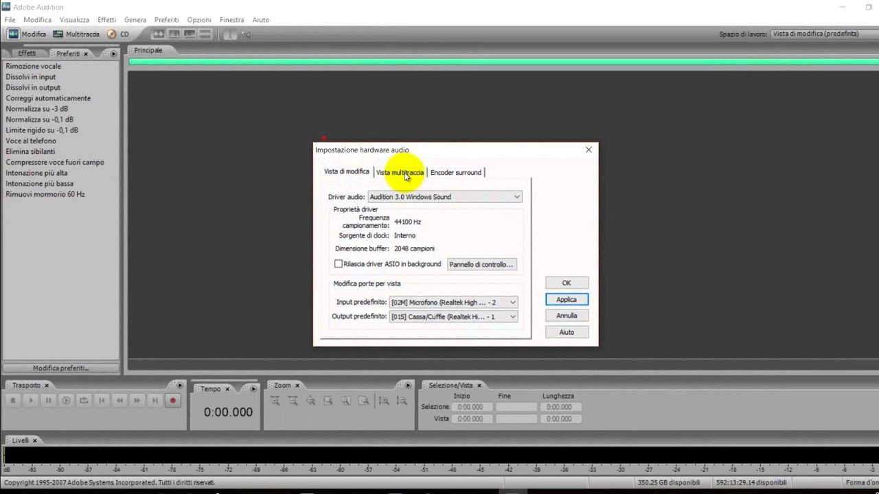 Audacity registrare da cuffie