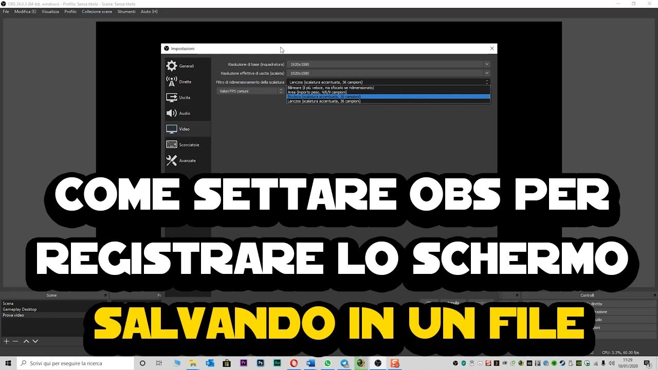 Settare obs per registrare