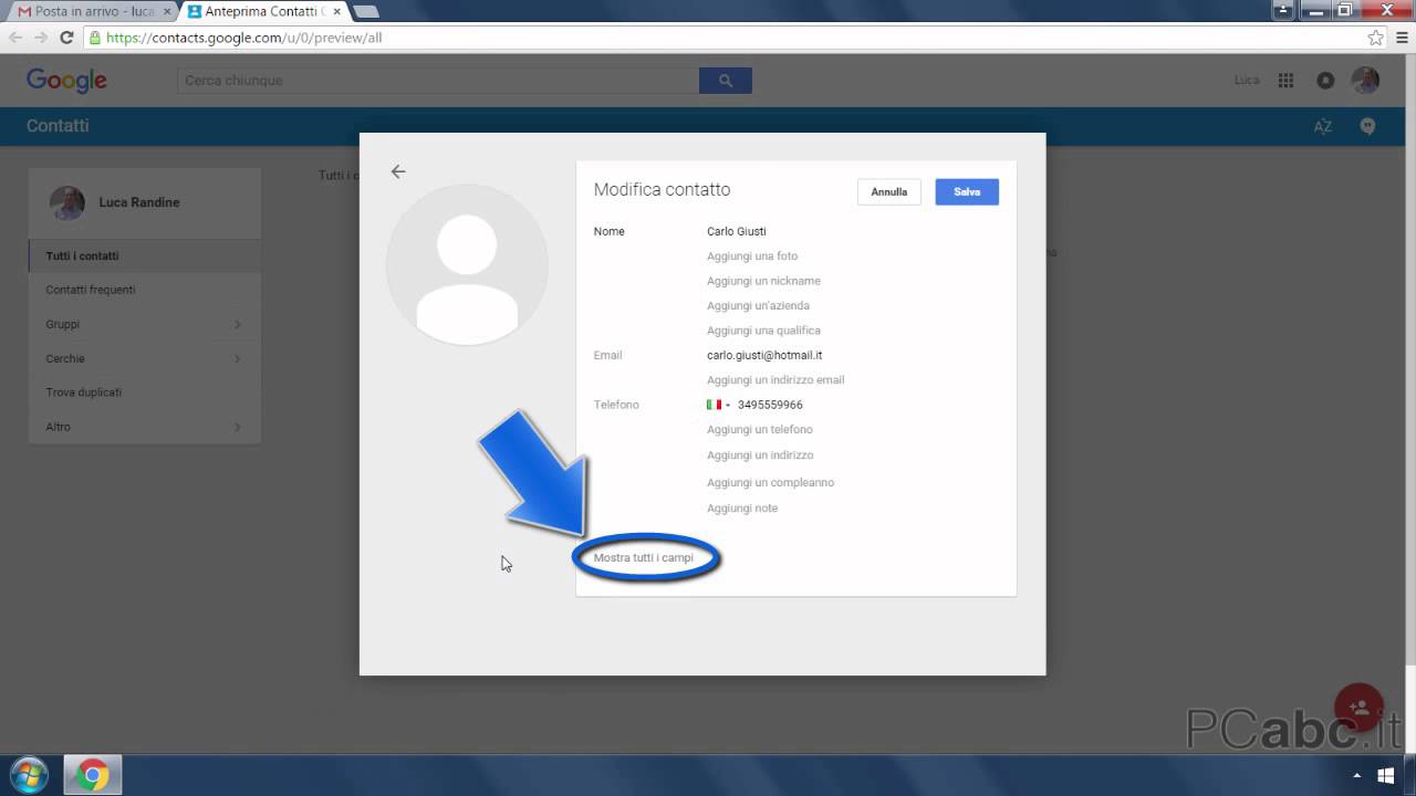 Come registrare contatti su gmail