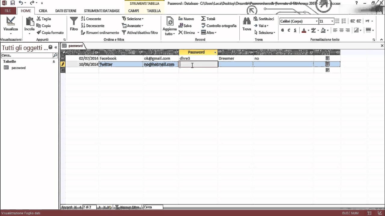 Software per registrare password