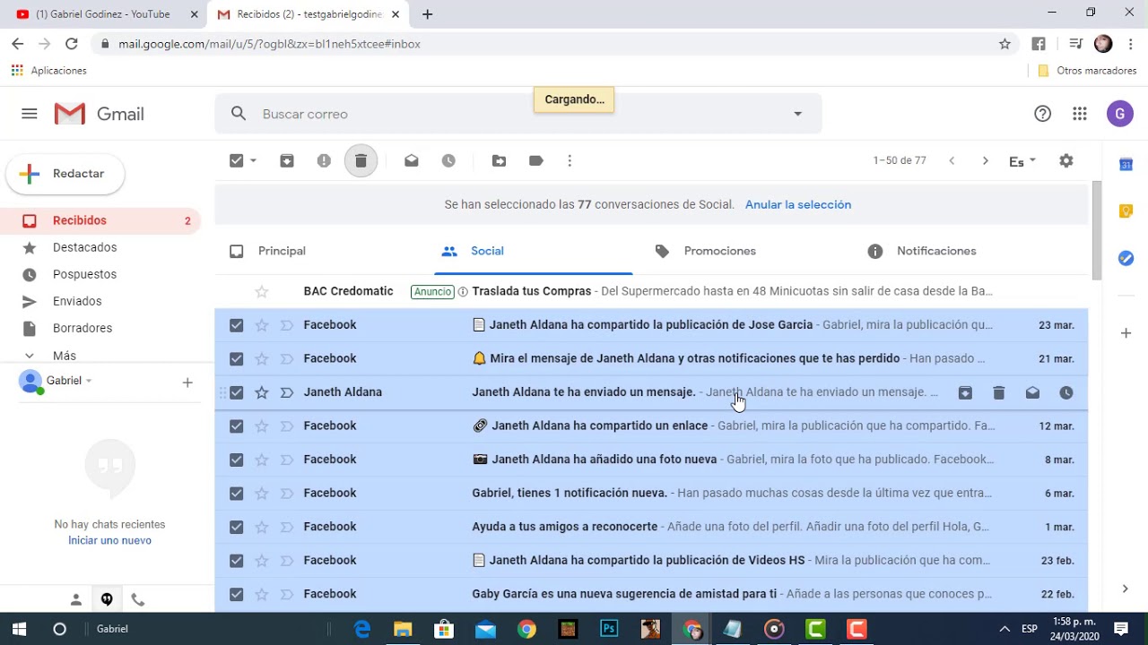 Como borrar todos los correos de gmail social