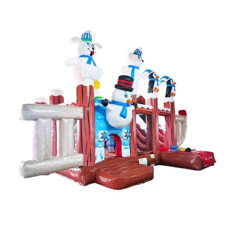 château gonflable Bonhomme de Neige vue de coté avec plusieurs bonhomme de neige