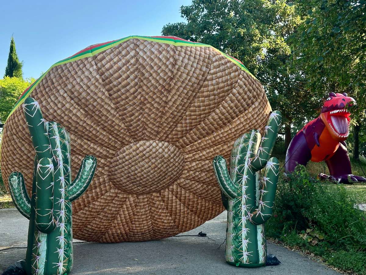sombrero gonflable géant avec deux cactus vert