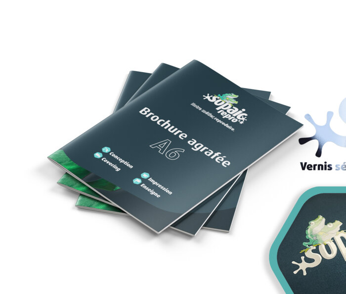Brochure agrafée A6 portrait avec vernis