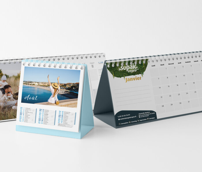 calendrier chevalet a spirale differents formats