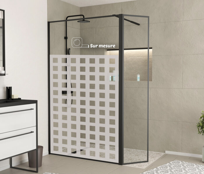 Film dépoli - motif carrés douche