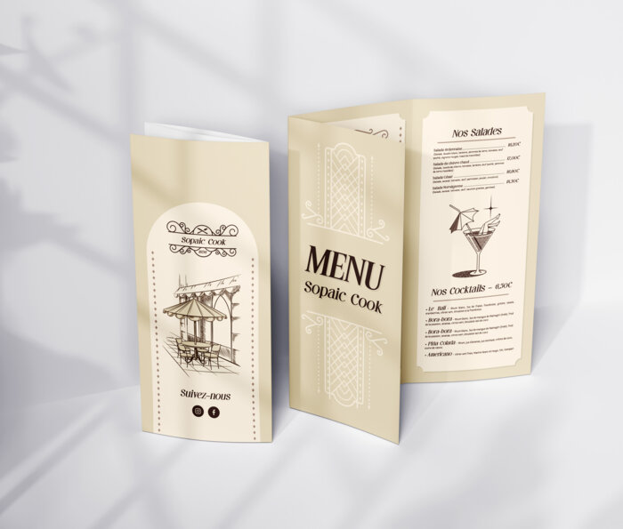 Menu restaurant 3 volets - DL fermé plis roulés