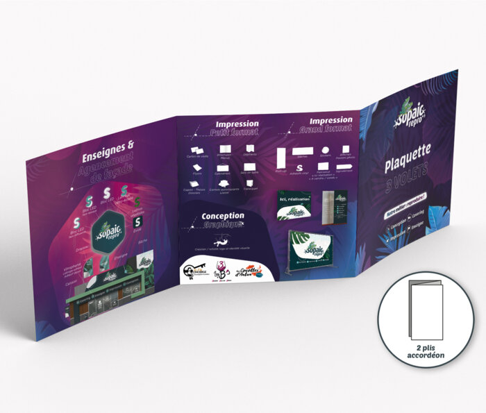 Plaquette 3 volets carré - plis accordéons