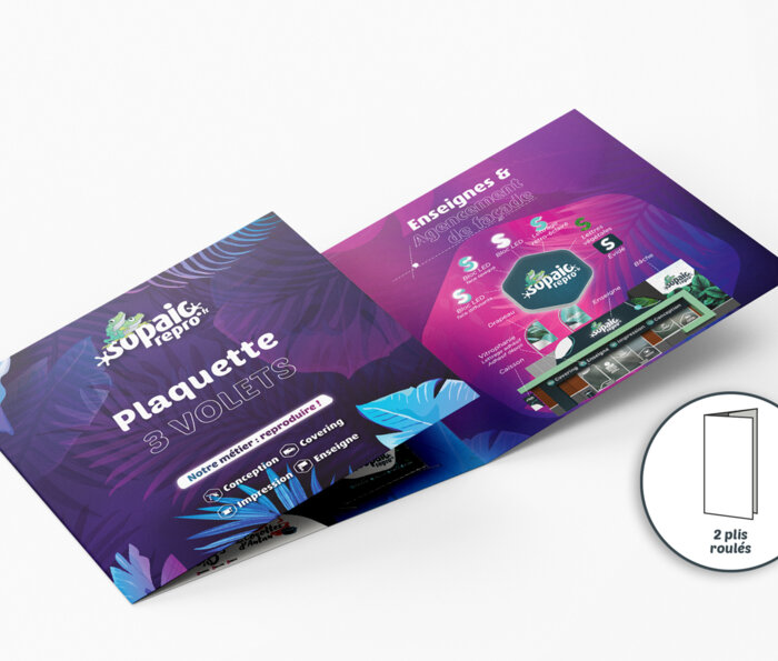 Plaquette 3 volets carré - plis roulés