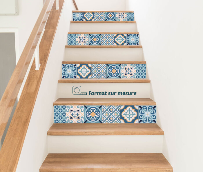 Stickers contremarches mosaïque bleue