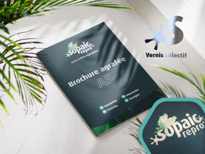 Brochure agrafée A5 portrait avec vernis sélectif