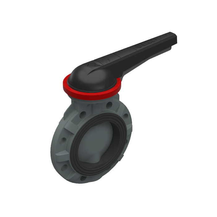 Butterfly valve, PVC-U body, PVC-U butterfly, ANSI* wafer type, with lever handle