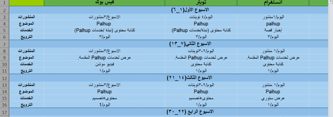 خطة محتوى سوشيال ميديا شهرية
