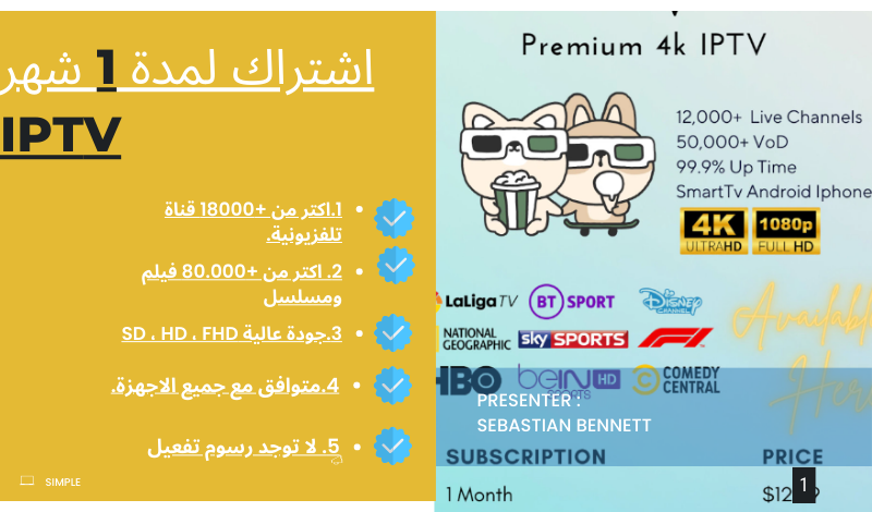 اشتراك لمدة 1 شهر IPTV