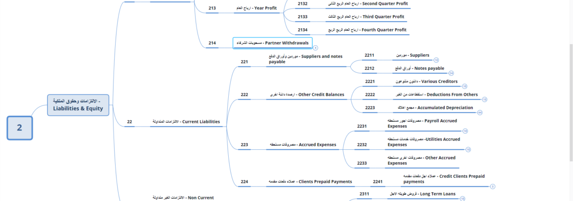 انشاء الهيكل المحاسبى ومراكز التكلفة بالخرائط الذهنية