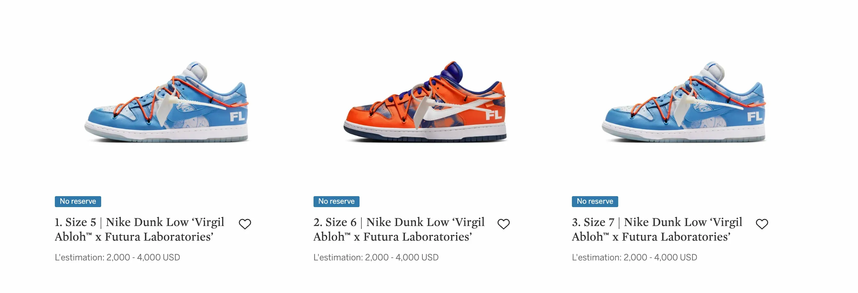 off white futura nike dunk sothebys encheres avril 2023