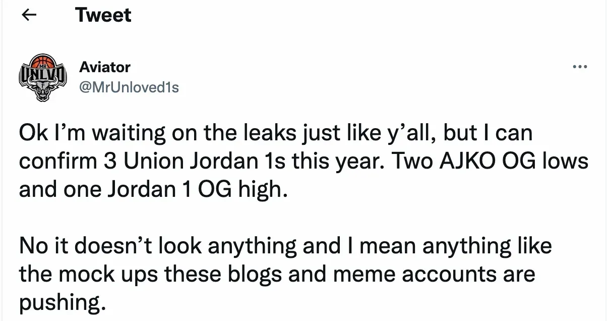 rumeurs union air jordan 1 retro high 2023