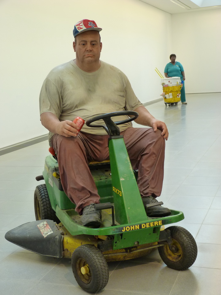 043 Duane Hanson man on mower 1995 bronze polychromed in oil .with lawn mower