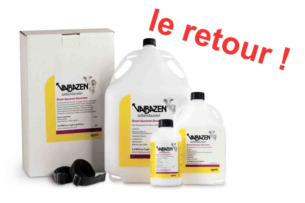 Valbazen Moutons et chèvres 1,9 %, Valbazen Bovins 5 % et Valbazen Dix disponibles en décembre