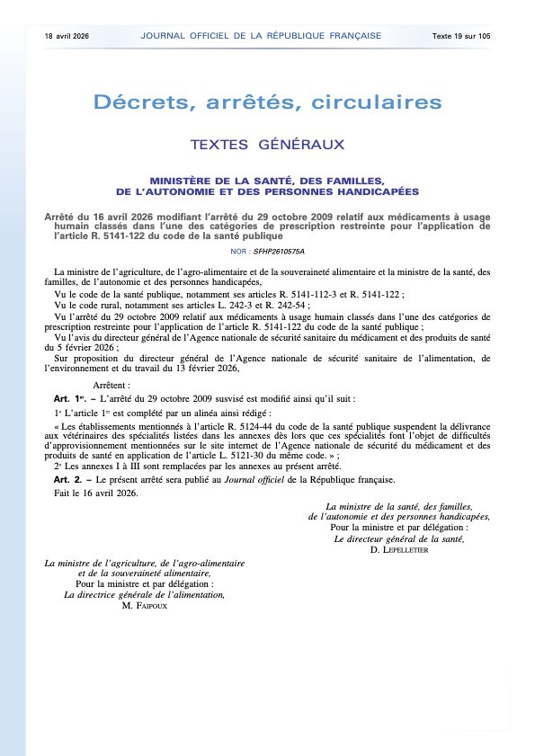 Médicaments humains à usage restreint : une nouvelle liste pour les vétérinaires